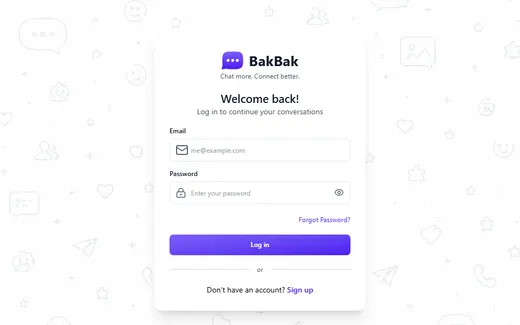 BakBak login screen